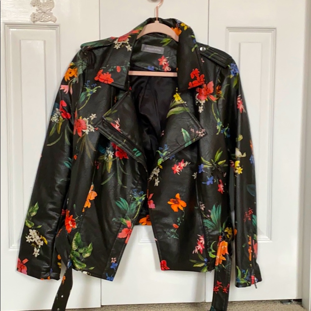 Floral leather jacket